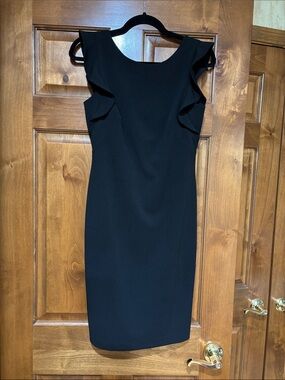 Elegant Calvin Klein Black Dress with Ruffle Cap Sleeves SZ 4